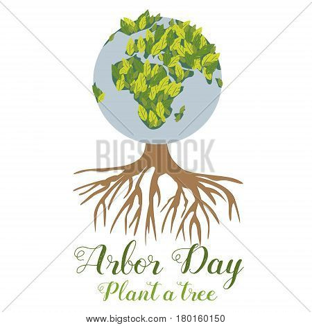 Bright Illustration of the green planet and tree for the Arbor Day.