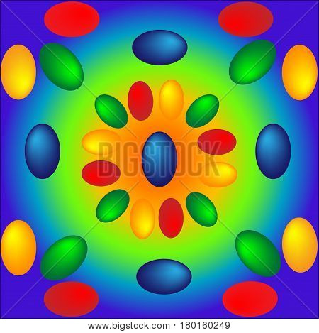 Colored four easter eggs with bows in the grass