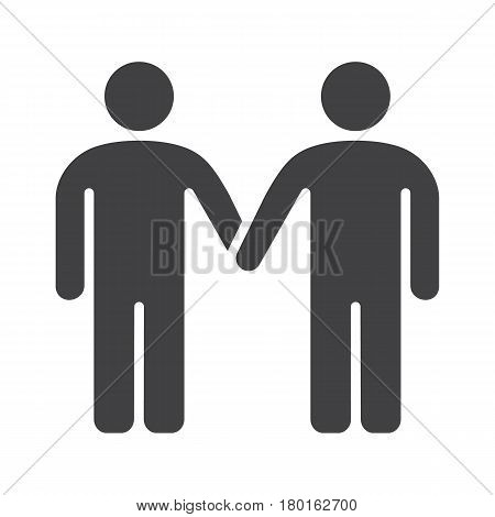 Homosexual couple icon. Gays silhouette symbol. Two men holding hands. Negative space. Vector isolated illustration