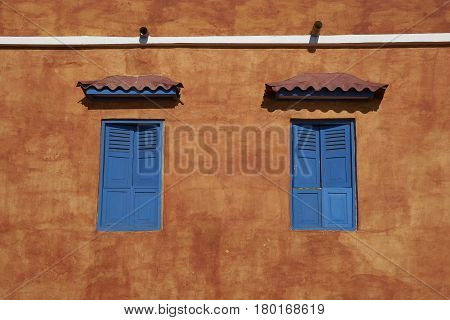 Colourful facade of a house in the historic UNESCO World Heritage Site of Cartagena de Indias in Colombia