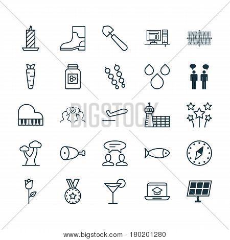 Set Of 25 Universal Editable Icons. Can Be Used For Web, Mobile And App Design. Includes Elements Such As Distance Learning, Fire Wax, Jar And More.