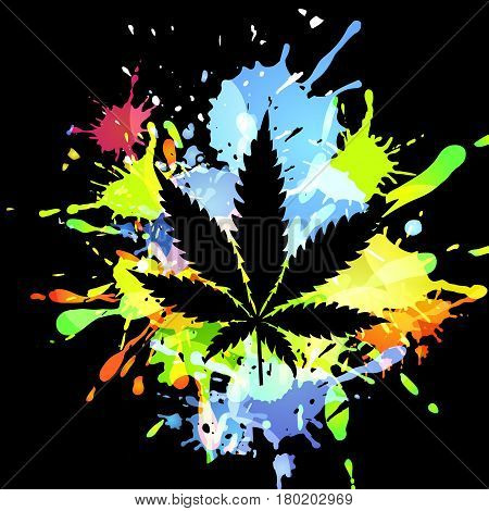 Medical marijuana Cannabis, vector silhouette illustration. ink blots