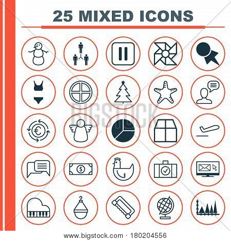 Set Of 25 Universal Editable Icons. Can Be Used For Web, Mobile And App Design. Includes Elements Such As Triangle Area Graph, Octave, Decorated Tree And More.