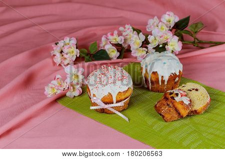 Easter Cake And Colored Eggs