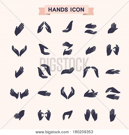 various hand gestures icons set isolated over white