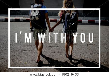 Friends Travel Backpacker Journey with Quote Graphic