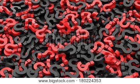 Black and red question marks background. 3D Rendering.