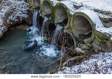 Close up water contamination pollution from pipes