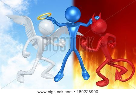 The Original 3D Character Illustration In Between An Angel And Devil