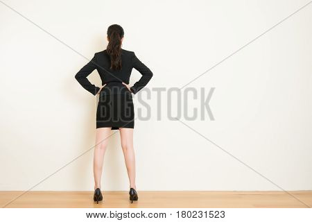 Rear View Of Businesswoman Looking At On Wall