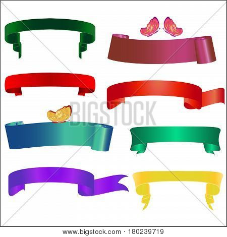 Set ribbon banner. Ribbon banner with butterfly. Vector ribbon banner.