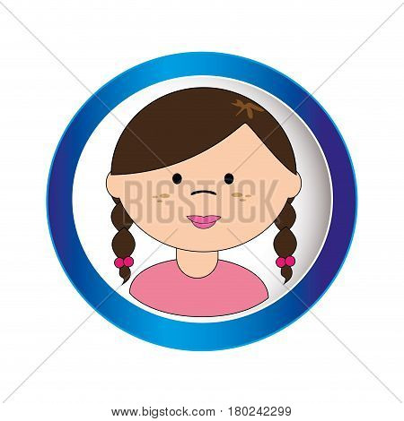 brunette girl face with braided hair in circular frame vector illustration