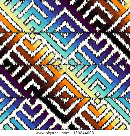 Seamless geometric diagonal pattern, based on ikat fabric style.