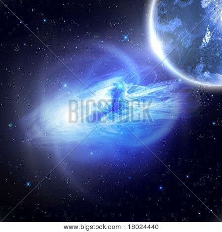 planety v prostoru a hvězdy s galaxes