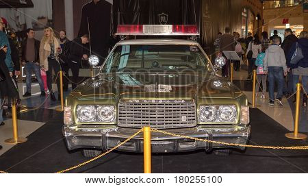 Moscow, Russia - April 02, 2017: Chrysler Newport, Usa, 1975. Retro Car Exibition In Shopping Mall M