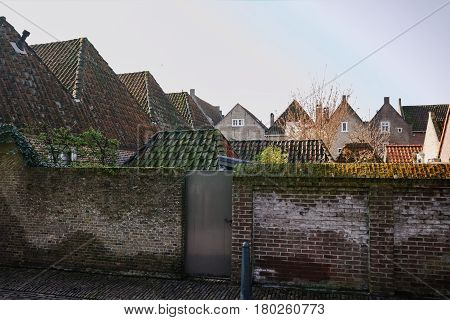 Traditional Dutch old roofs in small village Heusden Noord Brabant