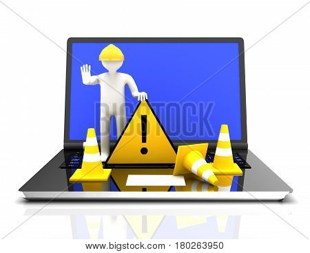 Website under construction with Laptop . rendered illustration
