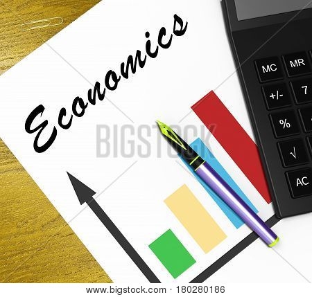 Economics Graph Shows Fiscal And Economizing 3D Illustration