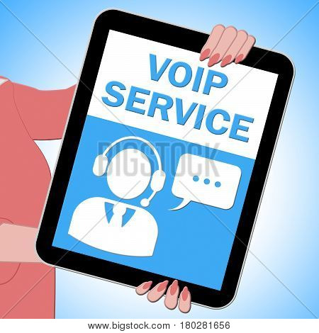 Voip Service Tablet Showing Internet Help 3D Illustration
