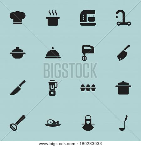 Set Of 16 Editable Food Icons. Includes Symbols Such As Rocker Blade, Mixer, Salver And More. Can Be Used For Web, Mobile, UI And Infographic Design.