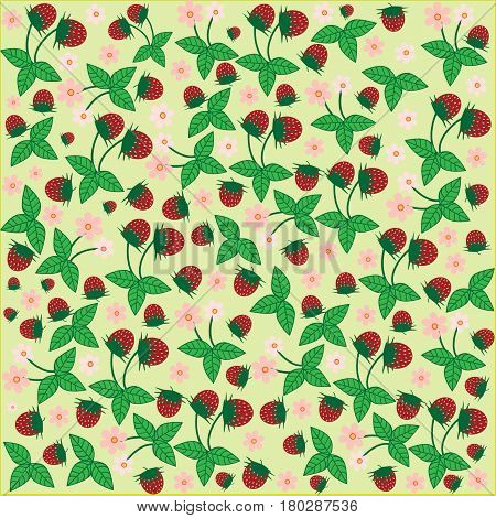 seamless pattern floral flower strawberries berries garden background