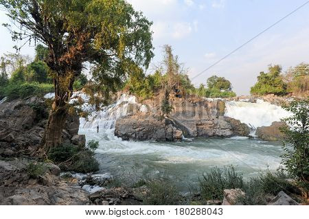 The Strong Cascade Of Don Phapheng Waterfalls Of River Mekong