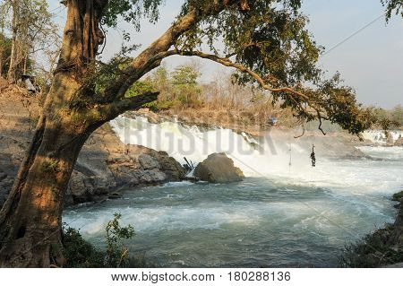 The Strong Cascade Of Don Phapheng Waterfalls Of River Mekong