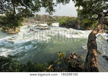The Strong Cascade Of Don Phapheng Waterfalls Of River Mekong