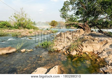 The Strong Cascade Of Don Phapheng Waterfalls Of River Mekong