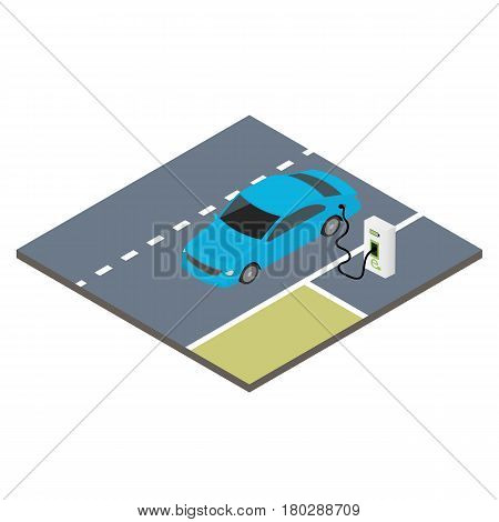 Isometric icon electric car. Sustainable transport. Vector illustration