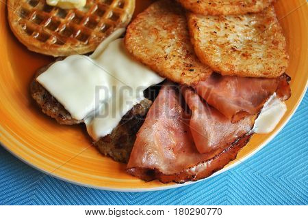 Pork Meats Served as Part of a Large Breakfast