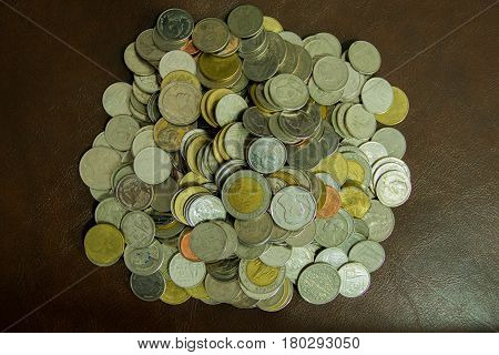 Saving money coins. Coins of Thailand background.