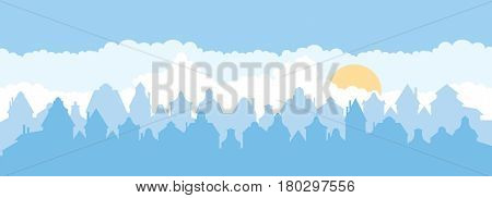 Vector the city landscape panoramic view of the skyline silhouette in blue tones ctock illustration