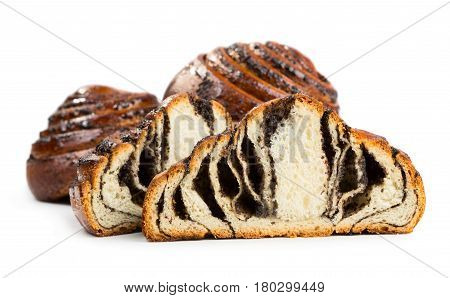 Buns with poppy seads isolated on white background