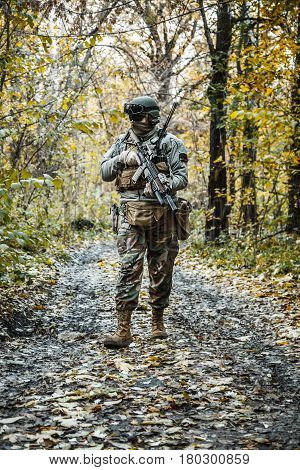 United states Marine Corps special operations command Marine Special Operator also known as Marsoc raider with weapon and tactical radio system