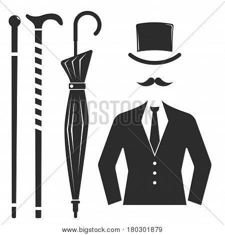 Vintage style design hipster gentleman symbol vector illustration antique graphic design retro element. Premium quality man shop classic fashion moustache club barber sign black silhouette.