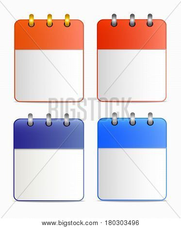 Blank sheet of calendar icon with silver and gold rings in four variants. Vector in flat style. Template can be used for project of websites, for any design, all dates, as reminder, etc.