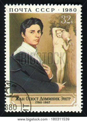 USSR - CIRCA 1980: A post stamp printed in the USSR shows artist Jean Auguste Dominique Ingres, circa 1980