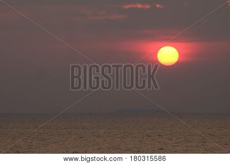 Landscape view of sunset at the beach in Chantaburi Thailand.