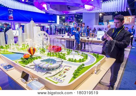 LAS VEGAS - JAN 08 : The ZTE booth at the CES show held in Las Vegas on January 08 2017 CES is the world's leading consumer-electronics show.