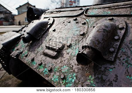 Exhaust of old vintage military tank outdoor