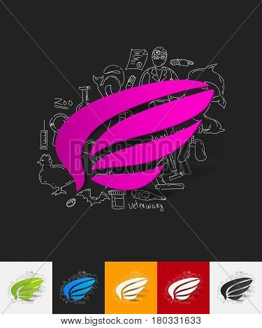 hand drawn simple elements with wing paper sticker shadow