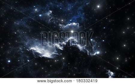 Blue space star nebula. Space background with blue nebula and stars