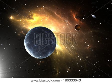 Space background. Extrasolar planets or exoplanets. 3D illustration