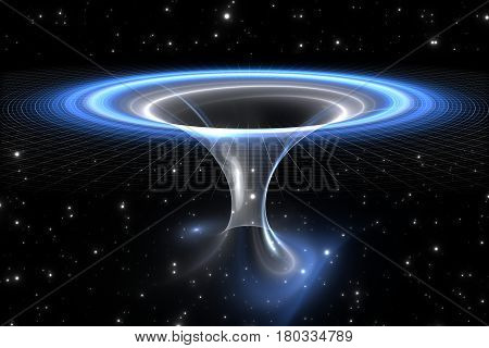 Wormhole or blackhole funnel-shaped tunnel that can connect one universe with another. 3D illustration