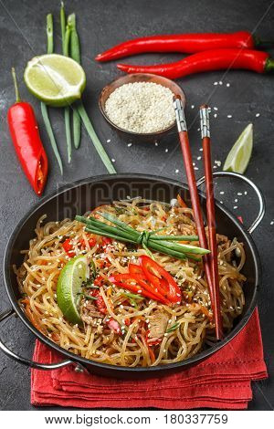 Starch (rice, Potatoes) Noodles With Beef And Vegetables - Bell Peppers, Carrots, Zucchini, Sesame,