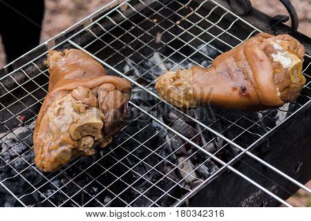 Cooking Meat At The Park. Picnic In The Forest.