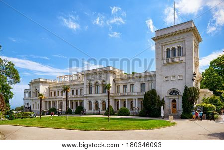 LIVADIA, RUSSIA - MAY 17, 2016: Livadia Palace near city of Yalta. Livadia Palace in Crimea was a summer retreat of the last Russian tsar Nicholas II. The Yalta Conference was held there in 1945.