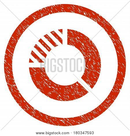 Pie Chart grainy textured icon inside circle for overlay watermark stamps. Flat symbol with dirty texture. Circled dotted vector red ink rubber seal stamp with grunge design on a white background.