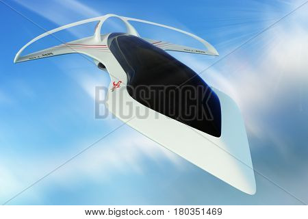Design concept supersonic aircraft business class line horizon. The project was developed on the basis of technical laws of aerodynamics. 3D illustration.